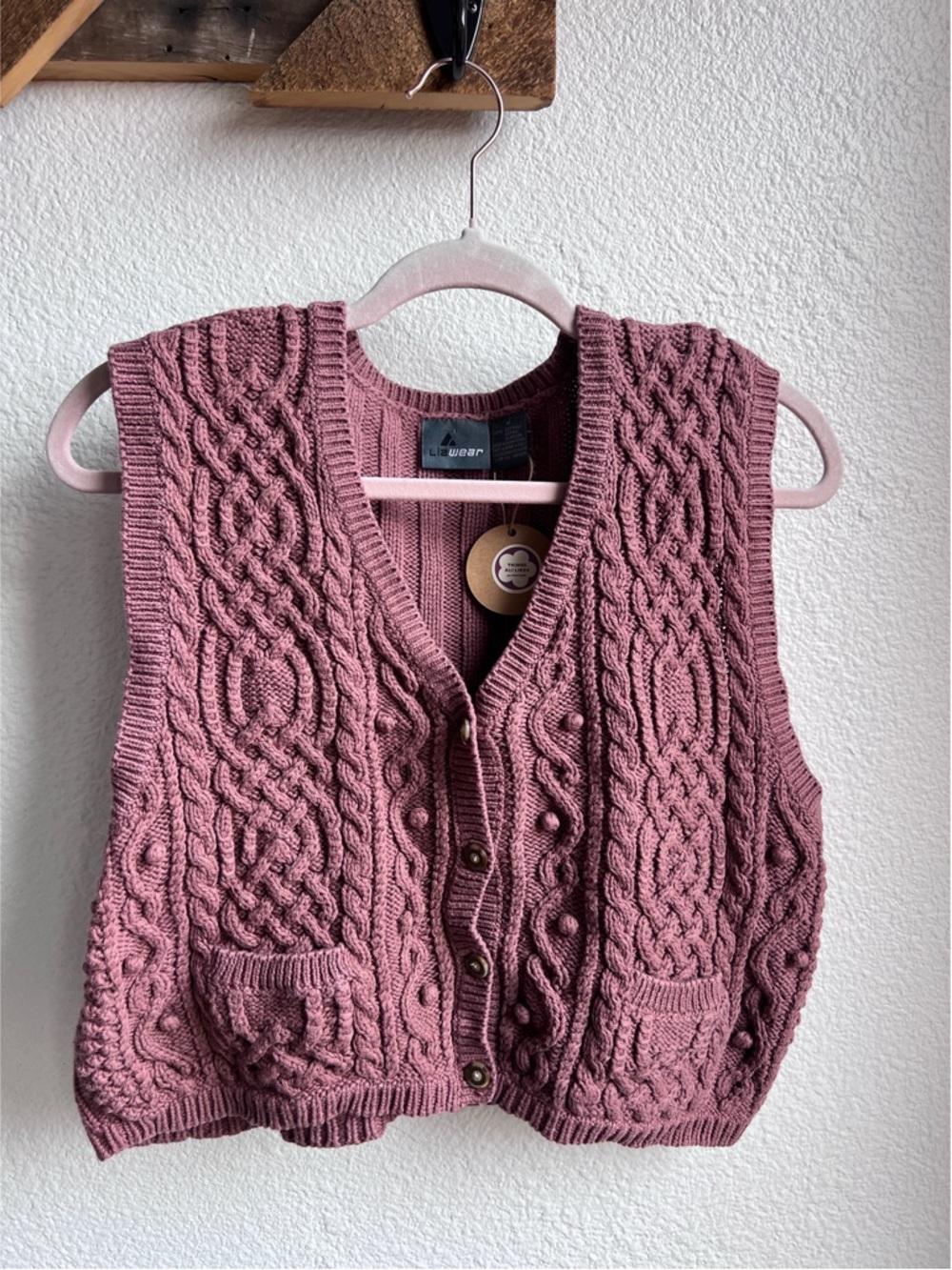 90’s Mauve Cotton Cable Knit Vest Md